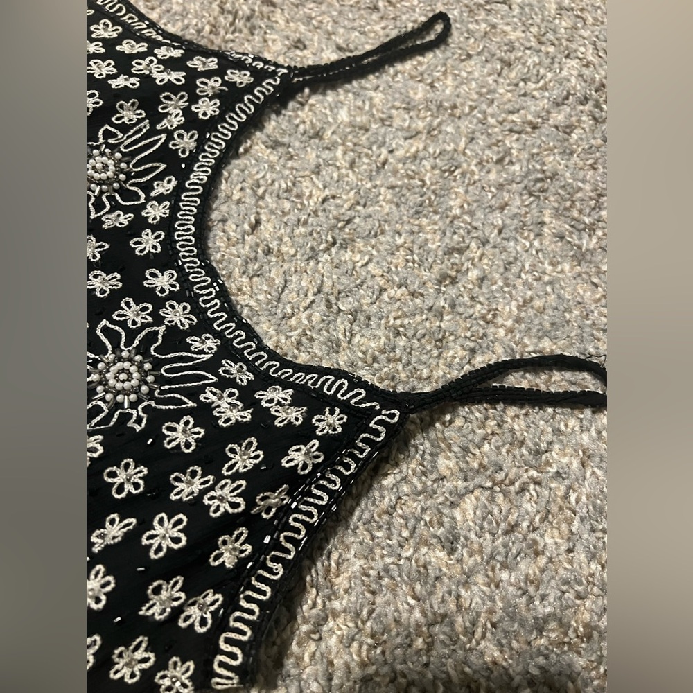 Sold-90s Vintage Y2K Fully Beaded 100% Silk Black Maxi Dress - Picture 4 of 12